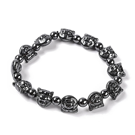 Round & Tiger Head Synthetic Non-magnetic Hematite Beaded Stretch Bracelets for Women