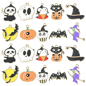 40шт 10 стили хэллоуин панданы из сплава с эмалью, золотой свет, призрак, ведьма и тыква с кошкой