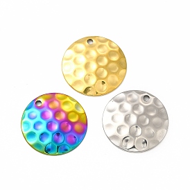 Ion Plating(IP) 304 Stainless Steel Pendants, Textured, Flat Round Charm
