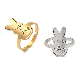 304 Stainless Steel Adjustable Rings for Women, Rabbit with Word Love