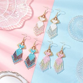 Серьги-подвески из стеклянных бусин ручной работы в форме ангела, с бусинами из стекла, имитирующими австрийский хрусталь, и 304 крючками для сережек из нержавеющей стали, золотые