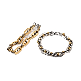 304 Stainless Steel Oval Link Chain Bracelets, with 201 Stainless Steeel Findings