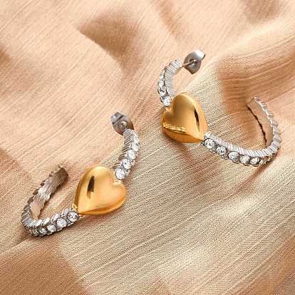 304 серьги-гвоздики в форме сердца из нержавеющей стали со стразами