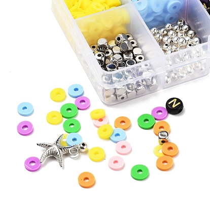 DIY Jewelry Making Kits, Including Geometry Handmade Polymer Clay & Plastic & Acrylic Beads, Starfish & Shell Plastic Pendants and Elastic Crystal Thread