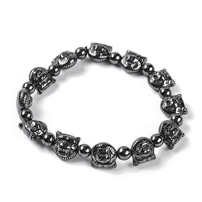 Round & Tiger Head Synthetic Non-magnetic Hematite Beaded Stretch Bracelets for Women
