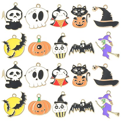 40шт 10 стили хэллоуин панданы из сплава с эмалью, золотой свет, призрак, ведьма и тыква с кошкой