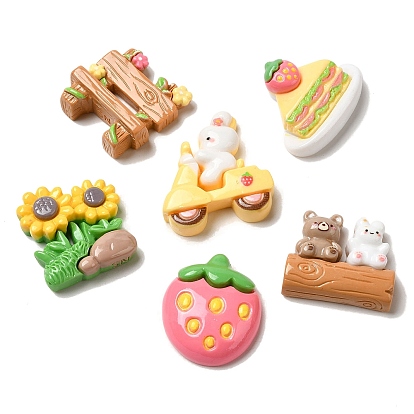 Sunflower/Rabbit/Strawberry Opaque Resin Decoden Cabochons, Mixed Shapes