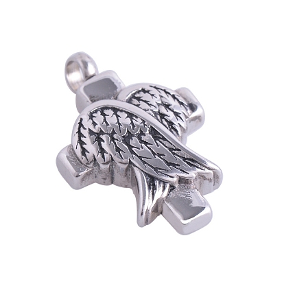 316L Stainless Steel Perfume Bottle Pendants, Corss with Wing Charm