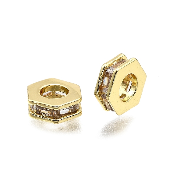 Латунные микро проложить кубического циркония бусы, шестиугольник, долговечный, без свинца и без кадмия, стойки покрытие