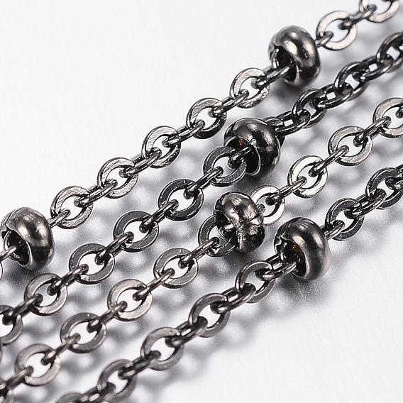 Vacuum Platingg 304 Stainless Steel Cable Chains, Satellite Chains, with Spool, Rondelle Beads, Soldered