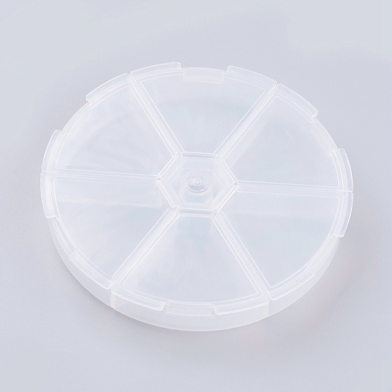 Plastic Bead Containers, 6 Compartments, Flat Round