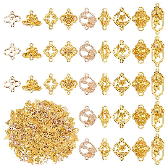 180 шт. 9 стили сплава полые соединительные подвески, для поделок аксессуары для волос, золотые