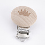Beech Wood Baby Pacifier Holder Clips, with Iron Clips, Flat Round with Grass, Platinum