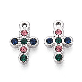 316 l pendentifs chirurgicaux en acier inoxydable, avec strass coloré, charmes croisées