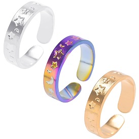 Oil pressure star moon fashion simple golden steel titanium colorful ring men and women opening adjustable ring tail ring