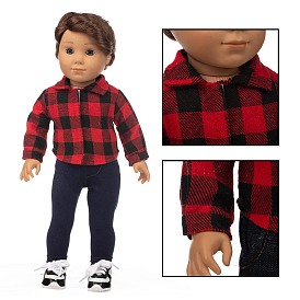 Plaid Pattern Shirt Cloth Doll Outfits, for 18 inch Boy Doll Party Dressing Accessories