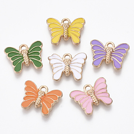 Alloy Enamel Pendants, Butterfly, Light Gold