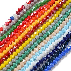 Brins de perles de verre galvanisées de couleur unie opaque, perle plaquée lustre, facette, Toupie