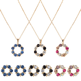3 комплекты 3 комплекты из ожерелий и серег-гвоздиков с подвесками из сплава со стразами в виде цветного венка