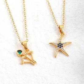 18k Gold Plated Starfish Cupid Bow Pendant Necklace - Romantic, Delicate, Micro-inlaid Zircon.