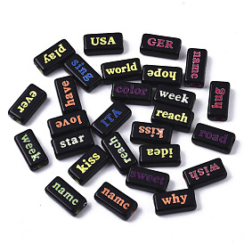 Opaque Acrylic Beads, with Fluorescent Powder, Rectangle with Words