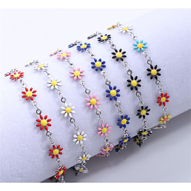 Браслеты-цепочки из сплава ромашки с эмалью для женщин, платина