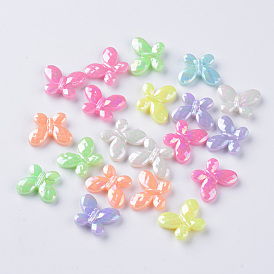 Opaque Acrylic Beads, AB Color Plated, Faceted Butterfly