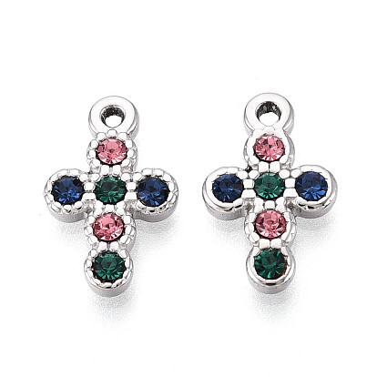 316 l pendentifs chirurgicaux en acier inoxydable, avec strass coloré, charmes croisées