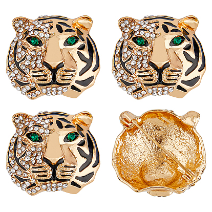 3шт. брошь-булавка в виде головы тигра со стразами, значок из золотого сплава для рюкзака