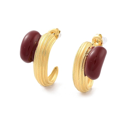 Oval 304 Stainless Steel Enamel Stud Earrings, Half Hoop Earrings
