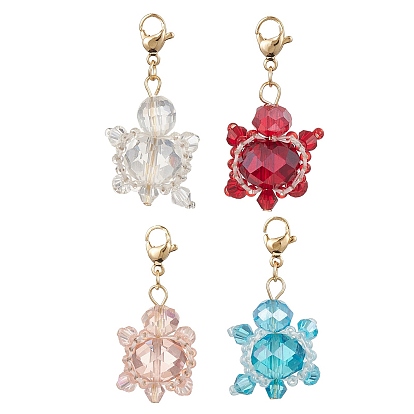 Tortoise Glass Bead Pendants Decorations, with 304 Stainless Steel Lobster Claw Clasps