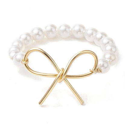 Круглые жемчужные бусины-эластичные кольца для женщин, Кольца для пальцев из экологически чистой медной проволоки с бантом