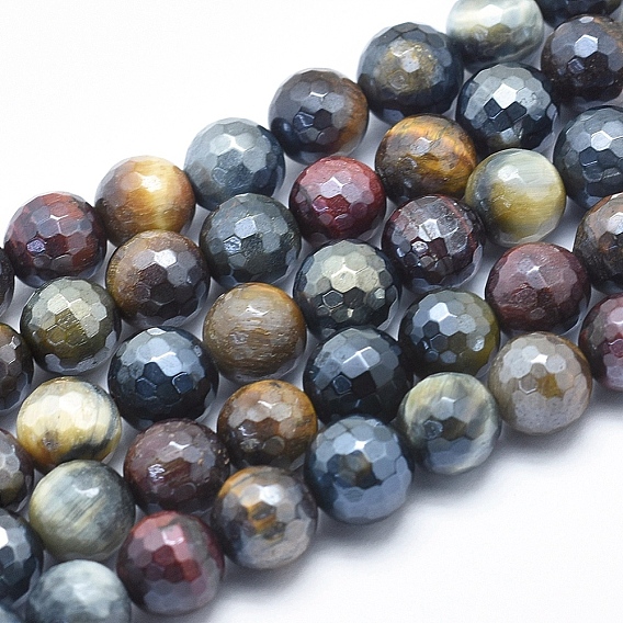 Гальванизированные нити бусин из натурального желто-синего тигрового глаза (окрашенные и нагретые), граненые, круглые
