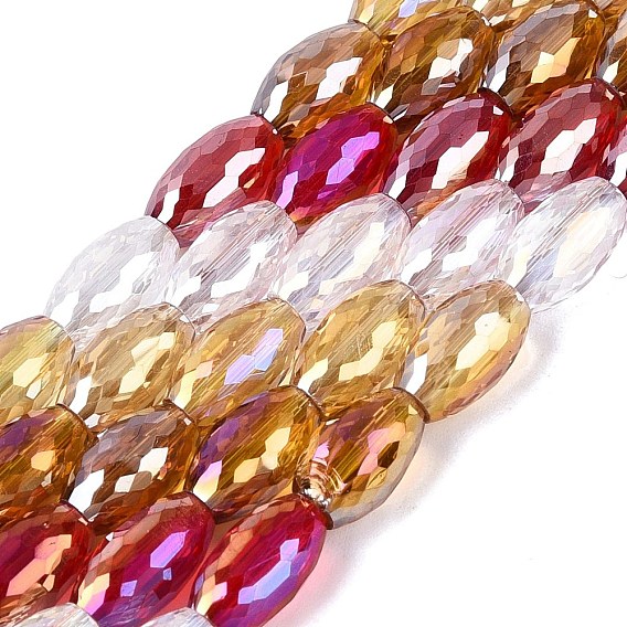 Electroplate Transparent Glass Beads Strands, Rice, Faceted
