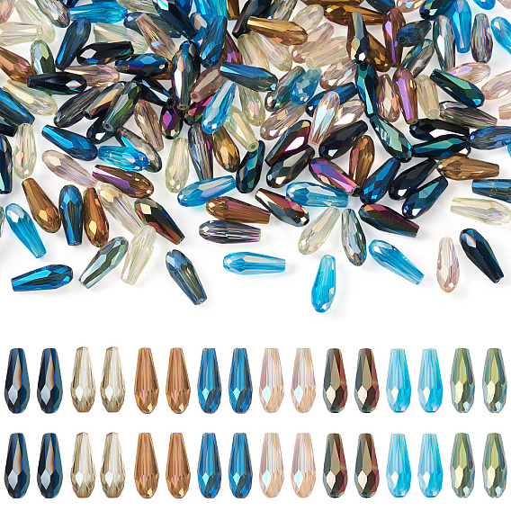 160 piezas 8 colores cuentas de vidrio electrochapadas, medio chapado, facetados, lágrima
