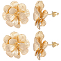 5 Pairs Brass Stud Earring Findings, with Loop, Flower