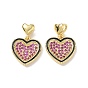 Brass Micro Pave Medium Violet Red Cubic Zirconia with Black Enamel Charms, Heart Charms, Cadmium Free & Lead Free, Rack Plating, Long-Lasting Plated