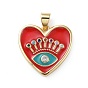 Brass Micro Pave Cubic Zirconia Pendants, with Enamel, Heart with Eye, Golden