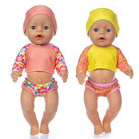 Flower Pattern Cloth Doll Swimsuit & Hat, Doll Clothes Outfits, Fit for American 18 inch Girl Dolls Summer Party Supplies