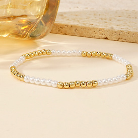 Bohemian Brass & Plastic Imitation Pearl Beaded Stretch Bracelets for Women