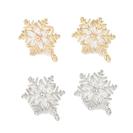 Christmas Theme Brass Micro Pave Cubic Zirconia Stud Earring Findings, with Silver Pins, Snowflake