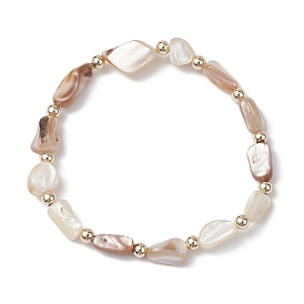 Natural Seashell Beaded Stretch Bracelets for Women, with Brass Spacer Beads