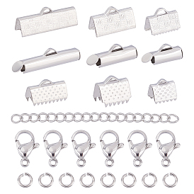 CHGCRAFT DIY Jewelry Making Finding Kit, Including 304 Stainless Steel Slider End Caps & Ribbon Crimp Ends & End Chains & Lobster Claw Clasps & Open Jump Rings