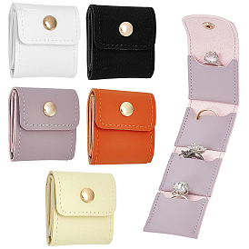 5Pcs 5 Colors Portable Travel PU Leather Jewelry Rolls, for Rings Necklaces Earrings Bracelets