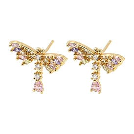 Brass with Colorful Cubic Zirconia Stud Earrings, Dragonfly