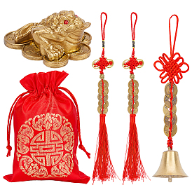 NBEADS Bell & Copper Cash Sets, Including Polyester Tassel Pendant Decorations, Alloy Bell & Copper Cash