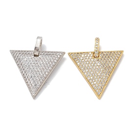 Rack Plating Brass Micro Pave Cubic Zirconia Pendants, Long-Lasting Plated, Lead Free & Cadmium Free, Triangle Charms