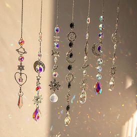 Glass Hanging Ornaments, Metal Link Tassel Suncatchers for Home Outdoor Decoration
