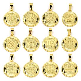Brass Pendants, Real 18K Gold Plated, Flat Round with Constellations