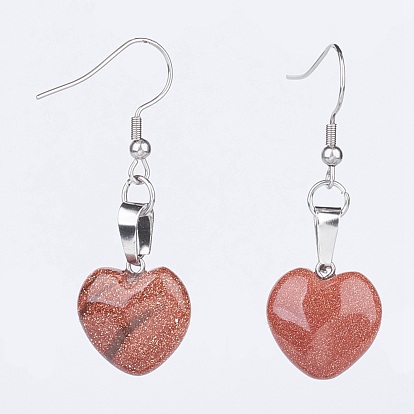 Natural & Synthetic Mixed Gemstone Dangle Earrings, with 304 Stainless Steel Earring Hooks, Heart